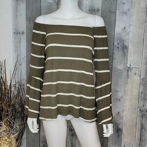 Chaser Off the shoulder striped bell sleeves top